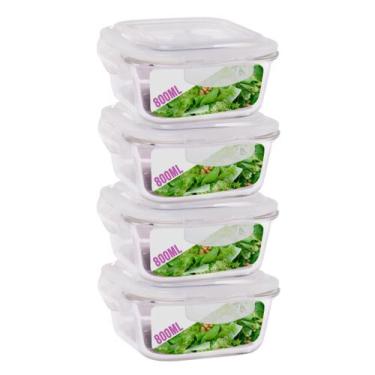 Imagem de 4 Potes Hermetico 800ml Quadrado Vidro Microondas Grande - QUALITY HOU