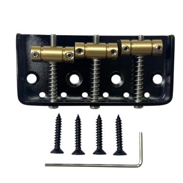 Imagem de OVSAL Ponte fixa curta vintage preta com 3 selas compensadas de latão 54 mm ponte de guitarra compatível com peças de reposição para guitarra elétrica estilo Telecaster Telecaster Tele estilo vintage