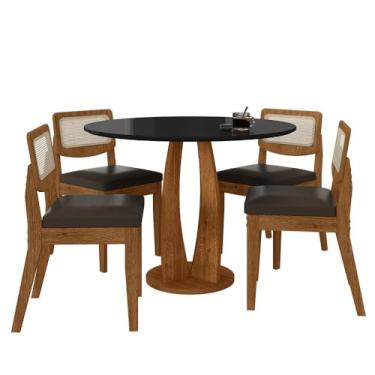 Imagem de Mesa Redonda Camogli 4 Cadeiras Sextavadas Freijó/pto/corin Marr - M.a Freijó/preto/corino Marrom