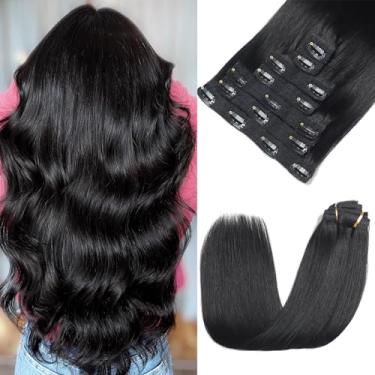 Imagem de Rimoss Extensões De Cabelo Clip In Humano Real - 12" 120G 7 Peças, Preto Azeviche, Macio, Liso, Remy, Para Mulheres (Nº 1 12")