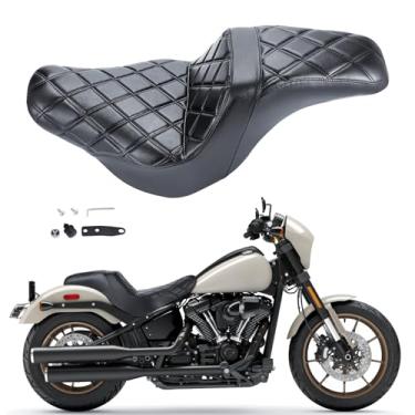 Imagem de FIASRAC Assento Duplo Para Motocicleta, Almofada Motorista E Passageiro, Tipo Escalonado, Adequado Harley Softail Low Rider Fxlr Fxlrrs Fxlrst 2018-2023 (Preto Diamante)