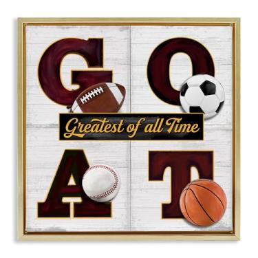 Imagem de Stupell Industries GOAT with Sports Balls Gold Framed Floater Canvas Wall Art Design por Mollie B., 25 x 25
