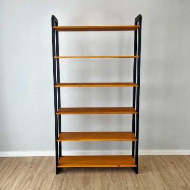 Imagem de Estante 6 Prateleiras de Madeira Pinus Linea Ample Carvalho e Preto - 