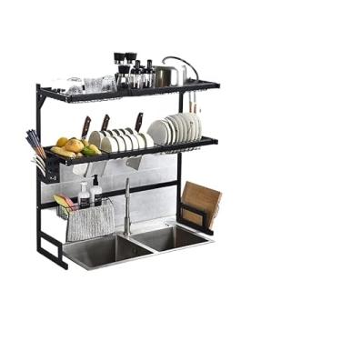 Imagem de 1 2Rack de pratos em camadas sobre a pia Rack de secagem de pratos Escorredor de pratos Vem com um suporte de esponja(85decker)