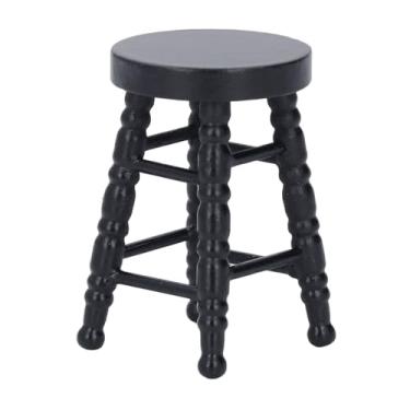 Imagem de 1:12 Escala Dollhouse Stool Chair Modelo ornamento cena artesanal de madeira Miniatura Cadeira tamborete redondo Toy Casa de boneca. Mobiliário (Preto)
