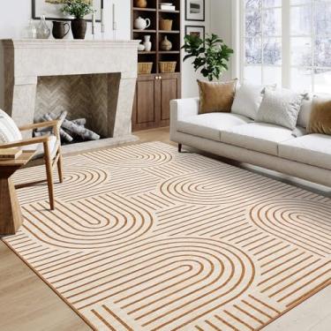 Imagem de COZYLOOM Tapete para sala de estar, 20 x 25 cm, moderno, abstrato, antiderrapante, lavável e dobrável, tapete estampado com listras geométricas, revestimento macio e fino, sem queda, tapete interno de