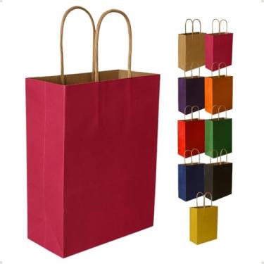 Imagem de Sacola de Presente de Papel Kraft Colorido 21,5x8,5x17,5cm(Pink,20 unidades)
