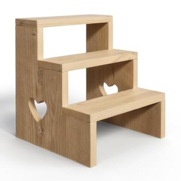 Imagem de Mini Escada De Madeira Pinus Decoração Festas Eventos Exposições(Kit 3 Peças,Cru)