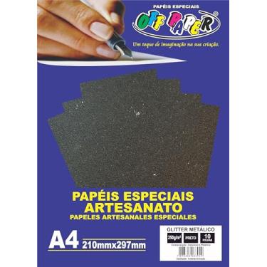 Imagem de Papel Glitter Metálico Off Paper A4 250 g/m² – Cor Preto – Pacote com 10 Folhas – Brilho Premium para Artesanato e Convites