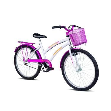 Imagem de Verden Bicicleta Breeze Aro 24 Branca e Pink com cesta e bagageiro
