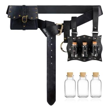 Imagem de Bolsa de cinto renascentista de couro pirata bolsa de cinto viking bolsa de cintura medieval frascos de poção para acessórios de fantasia de cosplay (preto A)