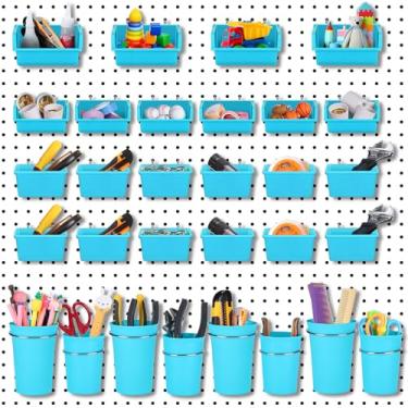 Imagem de Roowest Conjunto de 60 peças de caixas de pegboard, organizador de parede com ganchos e laços, acessório organizador sortido de ganchos para escritório, garagem, oficina (azul)