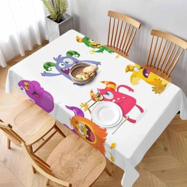 Imagem de LoLo UoUo Toalha de mesa com monstros de desenho animado, fantasma, duende grande, Yeti, troll, alienígena e gremlin, 132 x 170 cm, toalhas de mesa retangulares de poliéster para jantar, cozinha