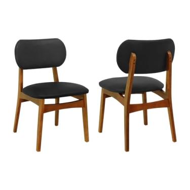 Imagem de Kit 2 Cadeiras Armonia Madeira Maciça Encosto Anatômico - Amêndoa - Assento Estofado Corano Preto