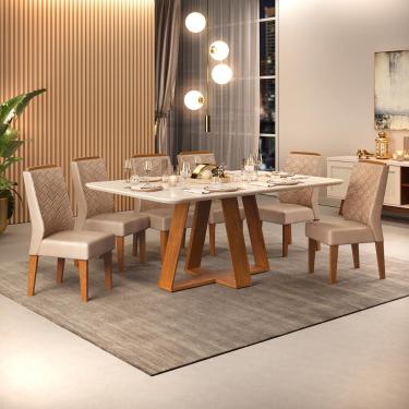 Imagem de Conjunto de Sala de Jantar 6 Cadeiras Tampo Curvo Dj Moveis Kiara Freijó Lidia Kraft