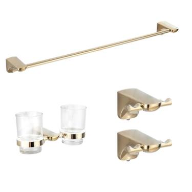 Imagem de Conjunto de banheiro em latão dourado - Prateleira de canto para toalhas e suporte para papel higiênico - Kit de ferragens com 5 peças, 4 peças