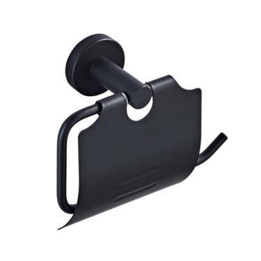 Imagem de Conjunto de banheiro de latão preto - Toalheiro com prateleira para secador de cabelo, suporte para papel higiênico e capa para porta-papel