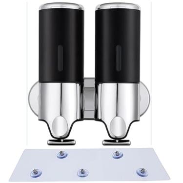 Imagem de Dispensador de sabão montado na parede Dispensadores de chuveiro cabeça de pressão manual xampu líquido e dispensador de sabão para banheiro, cozinha, hotel Marketplace (1000 ml-R, preto)