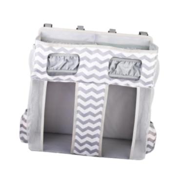 Imagem de WeiLaiKeQi Organizador de fraldas suspenso, empilhador de fraldas para bebês, trocador para meninos e meninas, espaçoso com dispensador de lenços de papel, Listras Brancas Acinzentadas