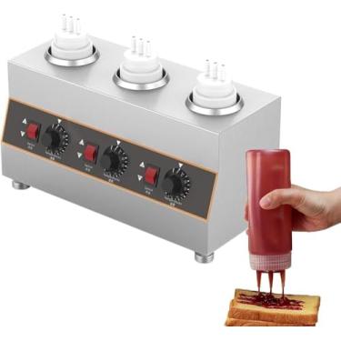 Imagem de Aquecedor De Molho Elétrico, Aquecedor De Molho De Aço Inoxidável, 86-185°f Aquecedor De Molho De Queijo Comercial, Aquecedor De Chocolate Com Garrafas De Molho, Pa, One Color, 3Buckets