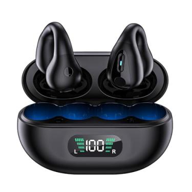 Imagem de Ear clipe Bluetooth fones de ouvido de ouvido de ouvido aberto fones de ouvido sem fio com estação de carregamento LED 36h (Preto)