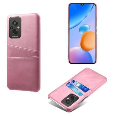 Imagem de Capas Compatível com Xiaomi Redmi 11 Prime 4G,Caso de couro PU-Tampa de telefone a prova de choque com 2 slots de cartão,Proteção anti-impressão digital e anti-gota-Pink