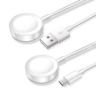 Imagem de Pacote com 2, cabo de carregamento magnético para carregador Apple Watch, [USB C e USB A], cabos coaxiais compatíveis com iWatch Series Ultra2/Ultra/8/7/6/SE/SE2/5/4/3/2[3,3FT/1M], branco