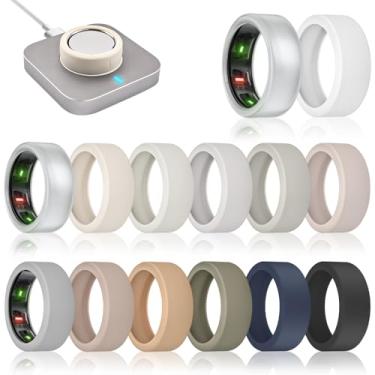 Imagem de sylacor Pacote com 14 capas de anel compatíveis com Oura Ring Gen 4/Gen 3 Horizon/Gen 3 Heritage, capa de anel de silicone ultrafina antiarranhões para mulheres e homens, suporta carregamento com capa