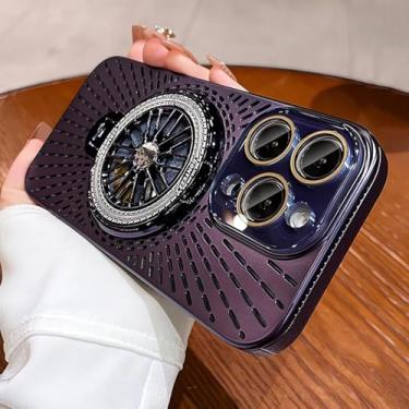 Imagem de MVVKKY para iPhone 12 Luxury Case Gyro Stand Phone Case Plating Pc Shockproof Cover (para iPhone 12/Roxo)