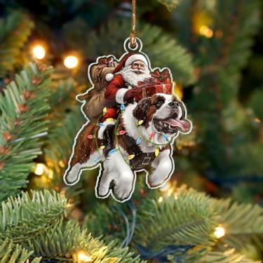 Imagem de BEETHIS Enfeites de Natal engraçados de São Bernardo Papai Noel 2025 – 2D Flat Acrylic Papai Noel e cachorro decoração para pendurar carro – Hilário para amantes de cães – Decoração de Natal exclusiva