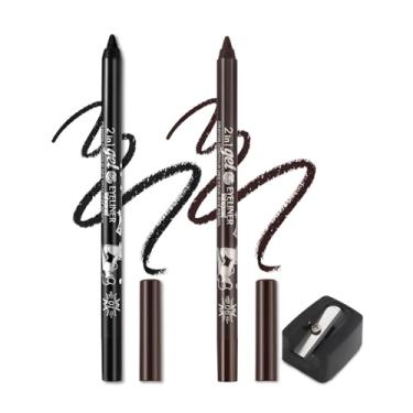 Imagem de Fato de lápis de delineador flash de gel colorido, 2 canetas de delineador de olhos, caneta de delineador de olhos impermeável, sombra de olhos, sobrancelha, lápis de olhos (01 preto & 06 castanho)