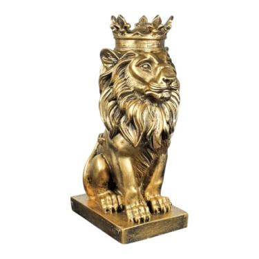 Imagem de Estátua Leão Com Coroa Decorativa Em Resina - Rei Leão decoração 3 cores(Dourado)
