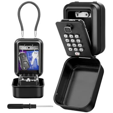 Imagem de HUANLANG SAFEKey Box com código, cofre de chave com cabo removível, caixas de bloqueio à prova d'água ao ar livre para chaves externas caixa de bloqueio de teclado de 12 dígitos para casa, corretores
