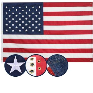 Imagem de JAMONT Bandeira Americana 5X8 Pés, Multiuso Resistente, 5 Ilhós De Latão, Estrelas Bordadas, Listras Costuradas, Padrão Americano Para Quarto, Sala, Pendurar Na Parede Interna