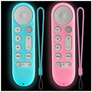 Imagem de Gavyqier Pacote com 2 capas para controle remoto compatível com Google Chromecast 4K 2024, capa protetora para Google TV Streamer 4K 2024, controle remoto de voz, azul celeste e rosa brilhante
