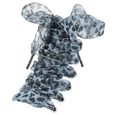 Imagem de UamGlsob Cadarços de sapato com estampa de leopardo de 4 cm de largura, fios de neve de seda transparente, cordões de substituição para tênis femininos, Azul marino, 47"/120cm