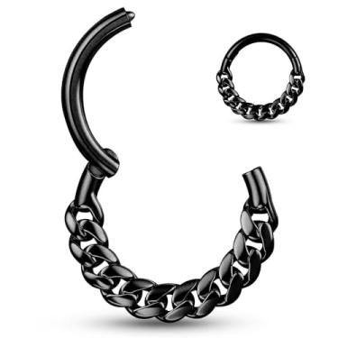 Imagem de Twolobes Anéis de septo, 1 peça 16G/8 mm corrente cubana de aço inoxidável cirúrgico argola joia clicker cartilagem brinco articulado segmento daith piercing preto