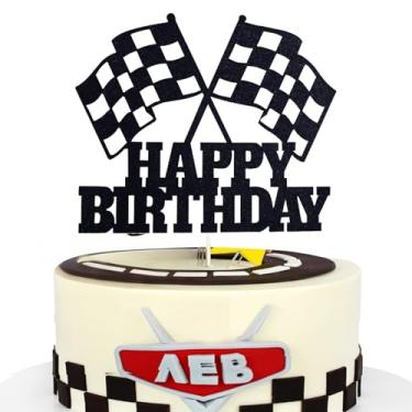 Imagem de MEMOVAN Car Birthday Cake Topper Race Car Cake Decoration Checkered Flag Happy Birthday Theme Cake Decor for Boy Girl Man Racing Car Themed Birthday Party Supplies