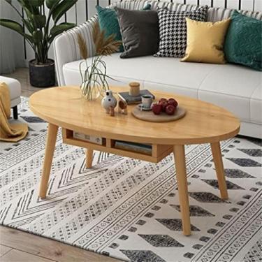 Imagem de Mesa De Centro Oval, Mesa Baixa De Madeira De Apartamento Nórdico, Mesa De Centro Criativa Com Gavetas Abertas, Móveis De Design Simples, Mesa De Chá, Mesa Lateral De, Blue, 80×40×43cm