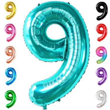Imagem de Giant Tiffany Blue Number 9 Balloon - 40 Inch | Tiffany Blue 9 Balloon Number | 9th Birthday Decorations for Girls | Teal Number 9 Balloon | Baby Shark 9 Birthday Party Decorations for Boys