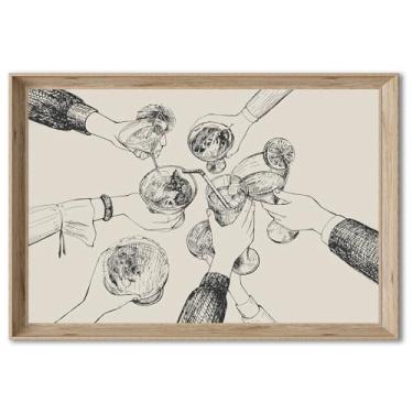 Imagem de Arte de parede de cozinha vintage placa de torcida impressões de arte amigos clinking bar carrinho pintura moderna torcidas coquetel pôster abstrato arte retrô para casa sala de estar cozinha jantar