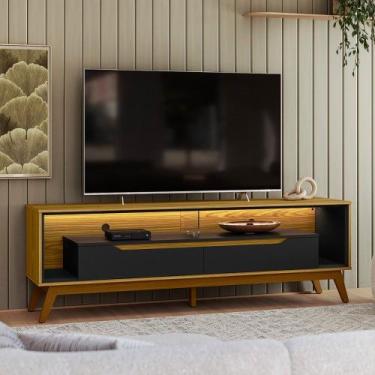 Imagem de Rack com Led p/ TV 65 Polegadas 175cm Duo Pés Madeira  Olivar Móveis, 