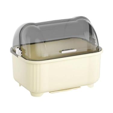 Imagem de SiaBiced Escorredor de pratos, suporte para utensílios de mesa, caixa de armazenamento de utensílios de grande capacidade com tampa para tigelas, pratos, copos, Leite Branco