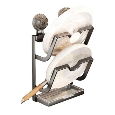 Imagem de Bandeja de cozimento rack de armazenamento para prateleiras de armário suporte de tábua de cortar cozinha suporte de parede multifuncional estilo ventosa economiza espaço com bandeja coletora
