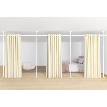 Imagem de Divisor de quarto, varão de cortina sem perfuração para espaço amplo, ajustável de 71 a 434 cm (L) 1,2 a 3 m (A), haste de tensão resistente do chão ao teto, divisórias de parede de privacidade