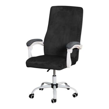 Imagem de FORCHEER Capa para cadeira de escritório grande, preta, veludo, elástica, para cadeira de mesa, 1 peça, lavável, removível