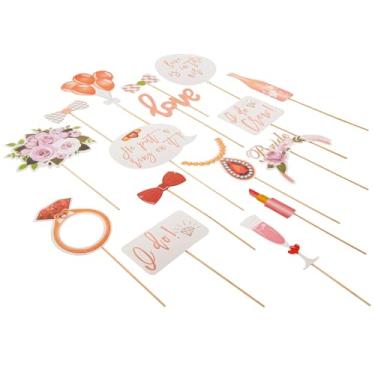 Imagem de Zink 23 peças de adereços para cabine de fotos para chá de panela – 23 adereços de cabine de fotos de ouro rosa para despedidas de solteira, chás de panela, saídas noturnas de meninas, despedidas de