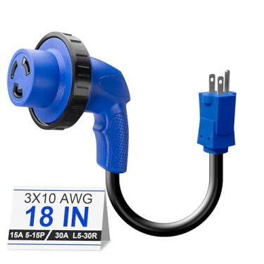 Imagem de FROSTYRIDER Adaptador De Tomada Rv 30 A Para 15 110 V, Nema 5-15P L5-30R, Cabo Alimentação Elétrica 18" Com Indicador Led E Plugue Trava Giratória Trailer, Azul