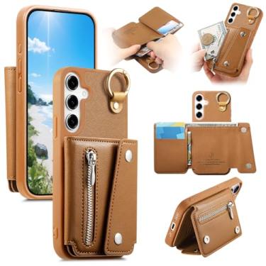 Imagem de Asuwish Capa de celular para Samsung Galaxy S24 Plus carteira com suporte com zíper e compartimento para cartão de crédito S24Plus 24S + S 24 24+ mulheres homens meninas marrom