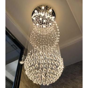 Imagem de cenozo Lustre de cristal D82 cm x A 250 cm para entrada de teto alto lustre glamoroso moderno grande lustres de gota de chuva luminárias de LED reguláveis para escadas, hall de entrada, sala de estar